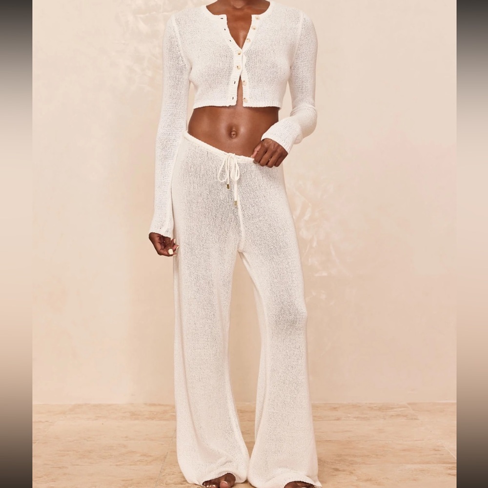Monday Swimwear White Belize Pant X Genoa Cardigan, Ivory Set